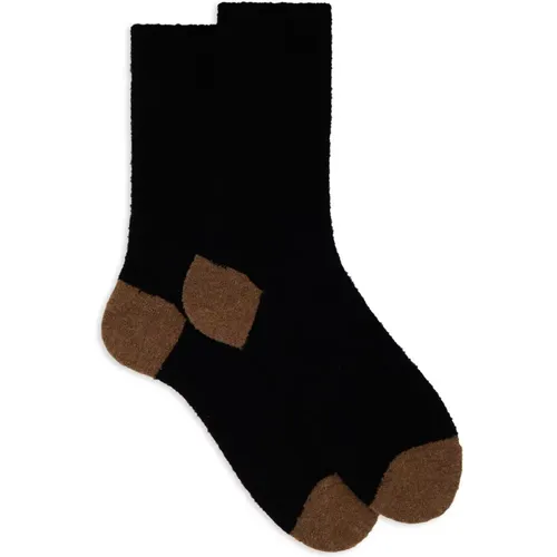 Kurze einfarbige schwarze Bouclé-Socken für Herren mit kontrastierenden Details , Herren, Größe: M - Gallo - Modalova