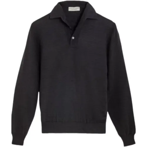 Lightweight Anthracite Merino Wool Long Sleeve Polo , male, Sizes: M, L, XL, 2XL - Filippo De Laurentiis - Modalova