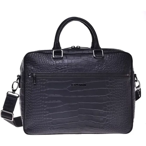 Professional bag with crocodile print , male, Sizes: ONE SIZE - Baldinini - Modalova