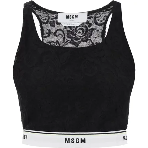 Sleeveless Tops,Sport-BH aus Spitze mit Logo-Band - Msgm - Modalova