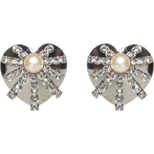 Crystal Heart Earrings , female, Sizes: ONE SIZE - Alessandra Rich - Modalova