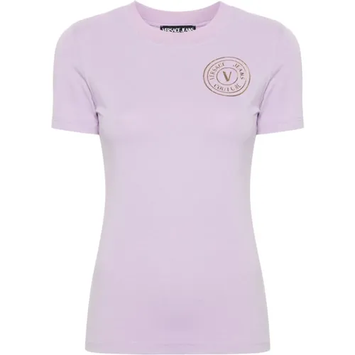 Lila Logo T-shirt , Damen, Größe: 2XS - Versace Jeans Couture - Modalova