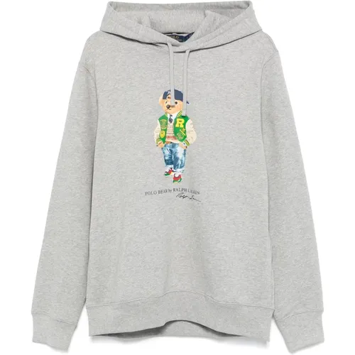 Polo Bear Hoodie Light Grey Cotton , male, Sizes: M, L, XL - Ralph Lauren - Modalova