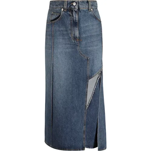 Stone Wash Denim Midi Skirt , female, Sizes: S, XS - alexander mcqueen - Modalova