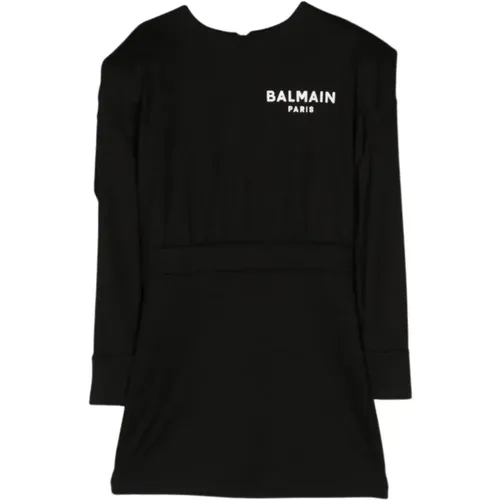 Schwarzes Hemdkleid mit Logo - Balmain - Modalova