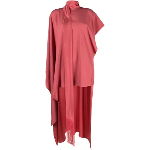 Blush Asymmetric Kaftan with Fringed Edge , female, Sizes: ONE SIZE - Taller Marmo - Modalova