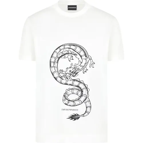 Drachenlogo Jersey T-Shirt Weiß , Herren, Größe: L - Emporio Armani - Modalova