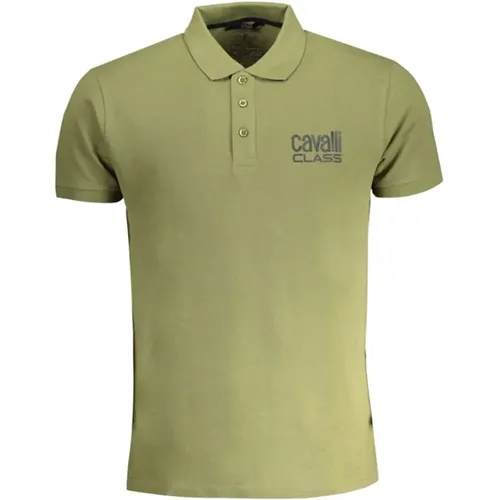 Grünes Baumwoll-Poloshirt mit Druck , Herren, Größe: 2XL - Cavalli Class - Modalova