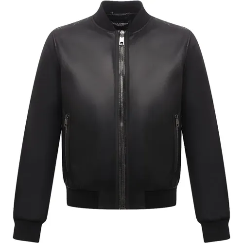 Leather and Shearling Jacket , male, Sizes: XS - Dolce & Gabbana - Modalova