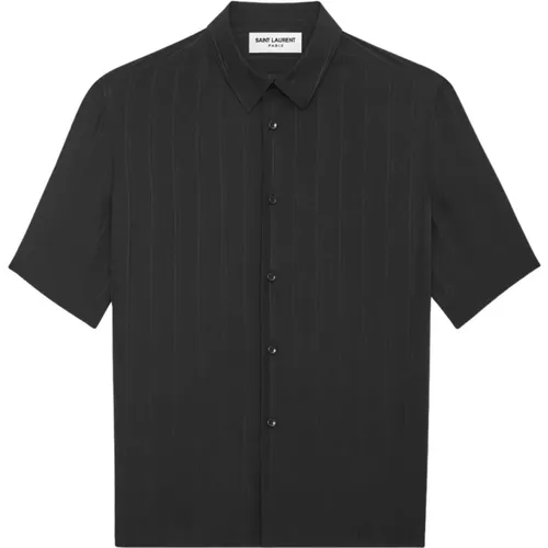Schwarzes Seidenhemd mit Kurzen Ärmeln für Herren - Saint Laurent - Modalova