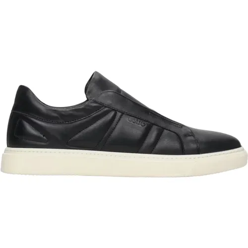 Herren Schwarze Slip-On Low-Top Sneakers aus echtem Leder Er00112647 , Herren, Größe: 42 EU - Estro - Modalova