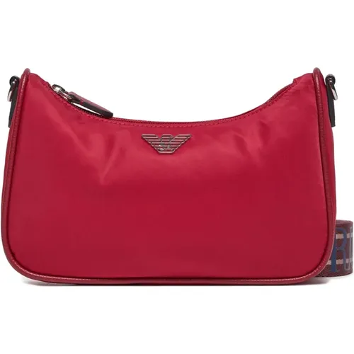 Nylon Adler Plakette Reißverschluss Umhängetasche,Rote Nylon Twill Weave Schultertasche - Emporio Armani - Modalova