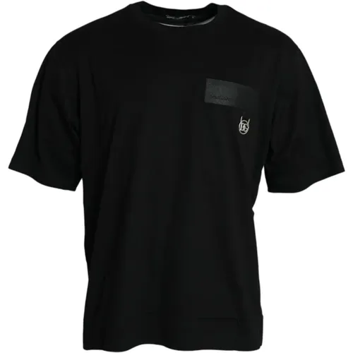Schwarzes Logo Patch Crew Neck T-shirt - Dolce & Gabbana - Modalova