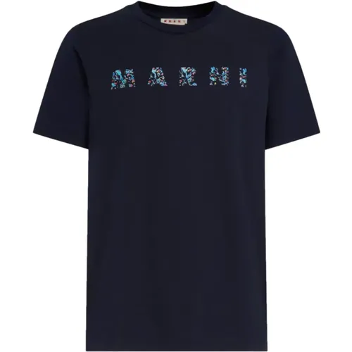 Navy Logo T-Shirt , male, Sizes: L, S - Marni - Modalova