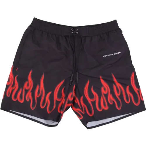 Flammen Badehose Schwarz/Rot - VISION OF SUPER - Modalova