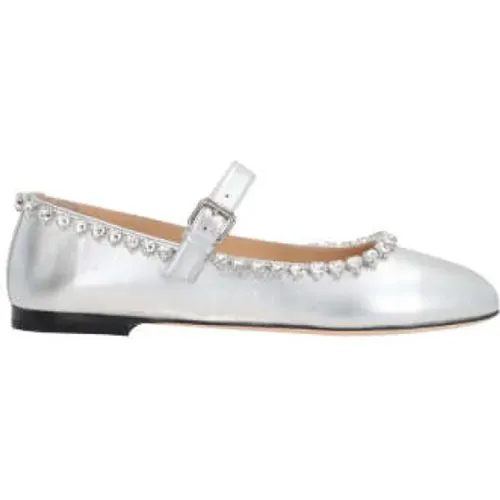 Silberne Herz Kristall Flache Schuhe , Damen, Größe: 39 1/2 EU - Mach & Mach - Modalova