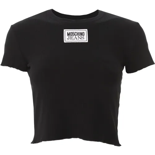 Logo Patch Cropped T-Shirt , Damen, Größe: S - Moschino - Modalova