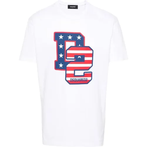 Weißes T-Shirt mit Logo-Print,Weißes Logo Print Crew Neck T-shirt - Dsquared2 - Modalova