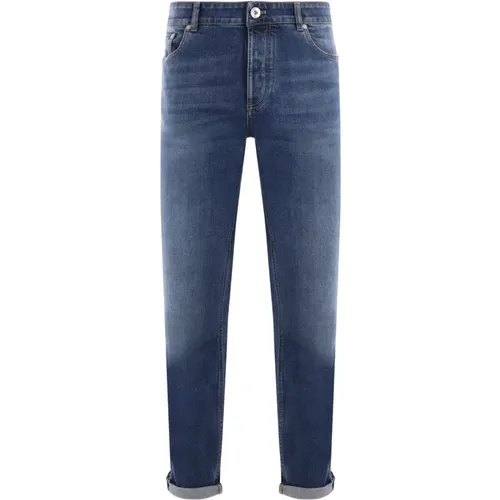 Blaue Baumwoll-Denim Regular-Fit Jeans , Herren, Größe: M - BRUNELLO CUCINELLI - Modalova