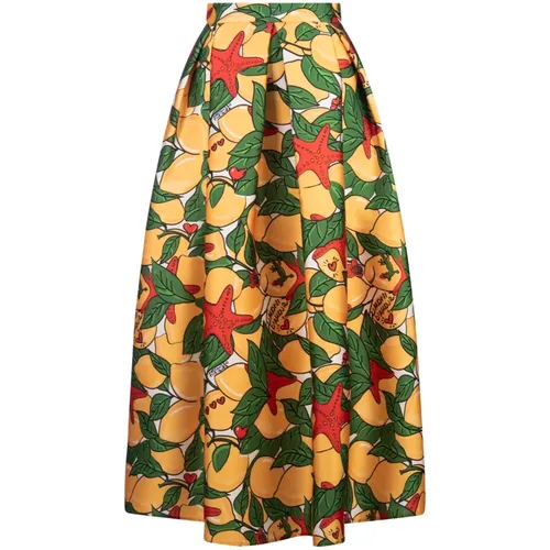 Green Lemon Print Bell Skirt , female, Sizes: S, XS, 2XS - Alessandro Enriquez - Modalova