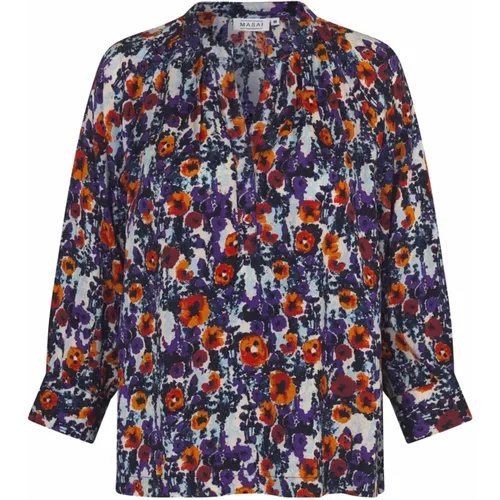 Floral Print Top with V-Neck , female, Sizes: L, XL, XS, M, 2XL - Masai - Modalova