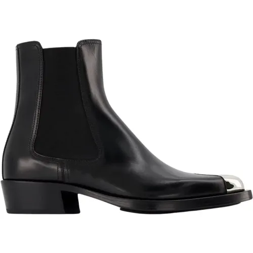 Schwarze/Silberne Leder Boxcar Stiefel , Damen, Größe: 36 EU - alexander mcqueen - Modalova