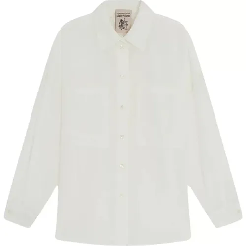 Silk blend long sleeve shirt with patch pockets , female, Sizes: 2XS - Semicouture - Modalova
