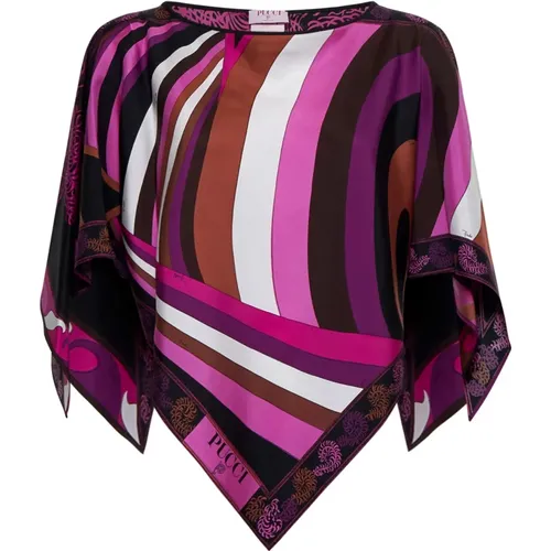 Abstract Print Silk Satin Top , female, Sizes: ONE SIZE - EMILIO PUCCI - Modalova