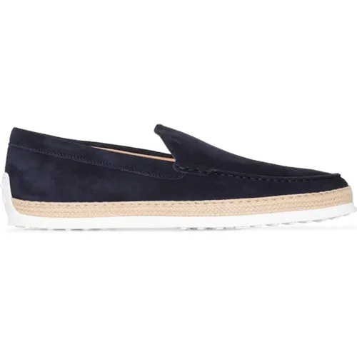 Blaue Leder Wildleder Espadrilles Slip-On Schuhe , Herren, Größe: 42 1/2 EU - TOD'S - Modalova