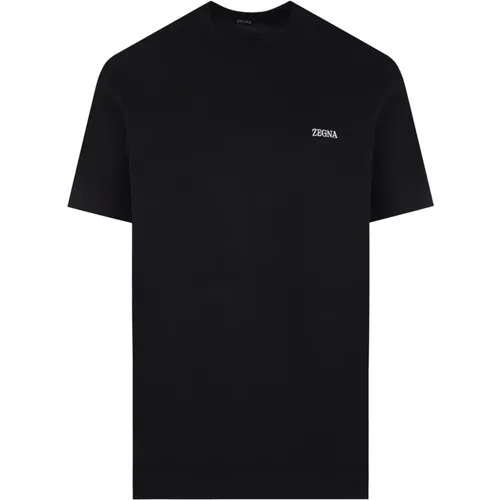 Schwarzes Baumwoll-Logo besticktes T-Shirt , Herren, Größe: S - Ermenegildo Zegna - Modalova