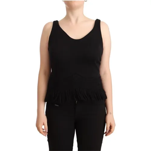 Schwarzer Baumwollhülsen Tank Casual Top , Damen, Größe: L - Ermanno Scervino - Modalova