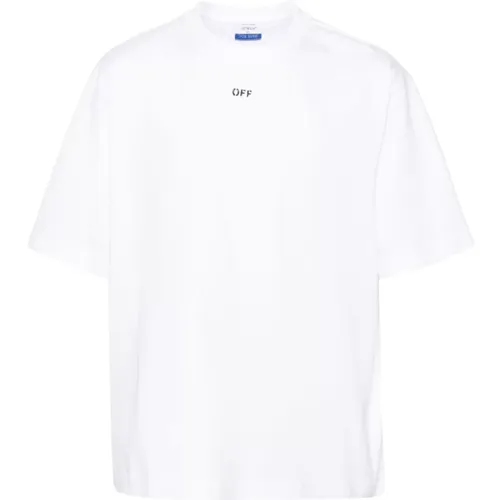 Off , Baumwolle Logo-Druck Rundhals T-Shirt , Herren, Größe: M - Off White - Modalova