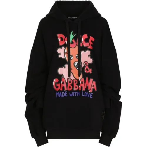 Oversize Cotton Blend Sweatshirt , female, Sizes: 2XS - Dolce & Gabbana - Modalova