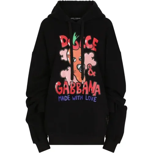Schwarzer Oversize Baumwollmischung Sweatshirt , Damen, Größe: 2XS - Dolce & Gabbana - Modalova