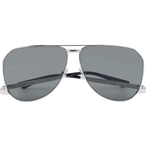 Silver Aviator Sunglasses with Lateral Logo , male, Sizes: ONE SIZE - Saint Laurent - Modalova