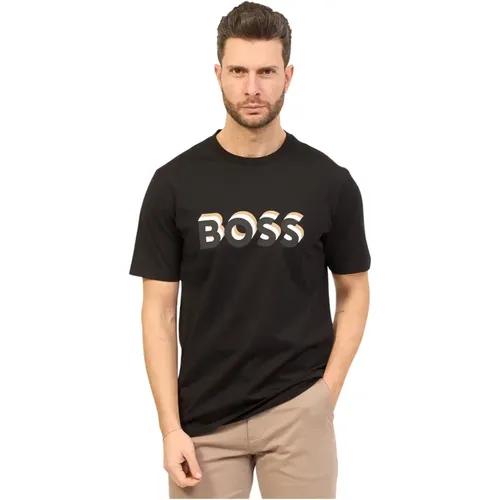 Regular Fit Baumwoll T-Shirt mit Gummi-Logo , Herren, Größe: L - Hugo Boss - Modalova