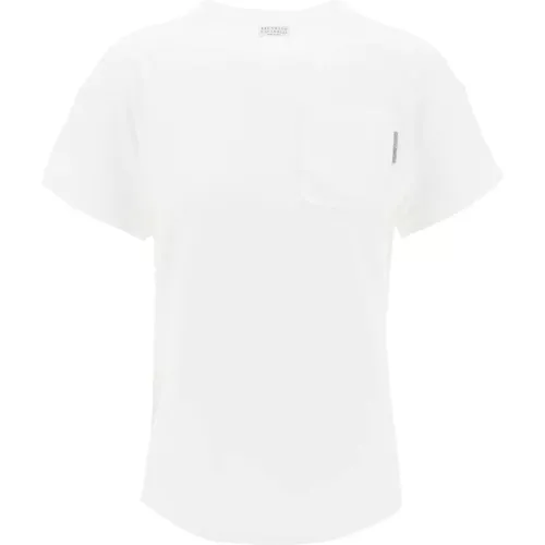 Boxy Crewneck T-Shirt mit Shiny Tab , Damen, Größe: S - BRUNELLO CUCINELLI - Modalova