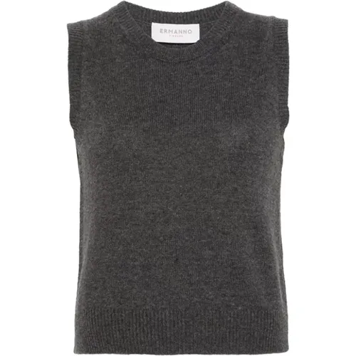 Dunkelgrauer Rippstrickpullover , Damen, Größe: S - Ermanno Scervino - Modalova