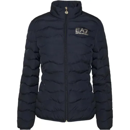 Blaue Bomberjacke mit Logo , Damen, Größe: L - Emporio Armani EA7 - Modalova