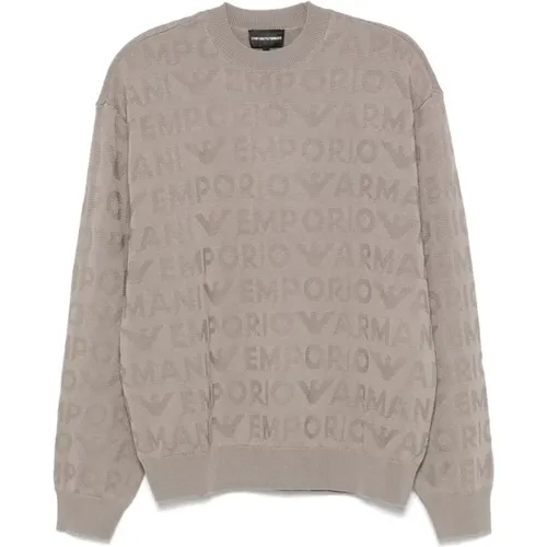 Grey Jacquard Logo Sweater , male, Sizes: XL - Emporio Armani - Modalova