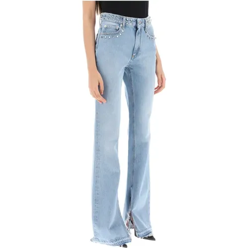 Straight Jeans,Ausgestellte Jeans mit Nieten in heller Waschung - Alessandra Rich - Modalova