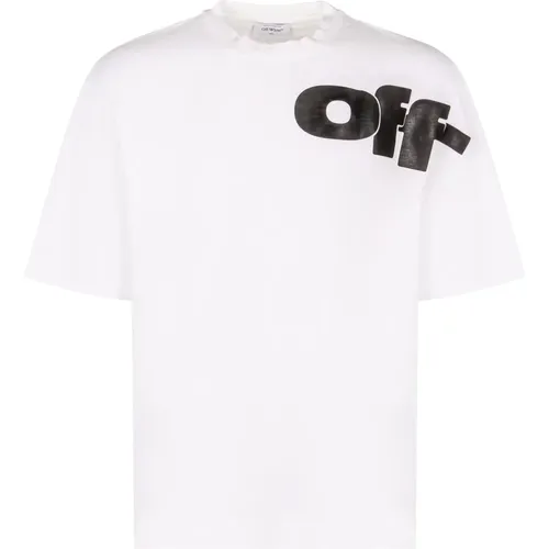 Off , Cotton T-Shirt with Contrasting Logo Print , male, Sizes: L, S, M, XL - Off White - Modalova