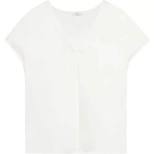 V-Ausschnitt T-Shirt mit Satin Vorderseite , Damen, Größe: L - Oltre - Modalova