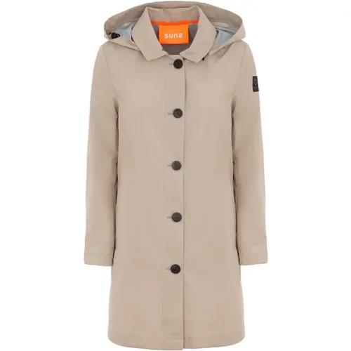 Beiger Trenchcoat mit abnehmbarer Kapuze , Damen, Größe: S - Suns - Modalova