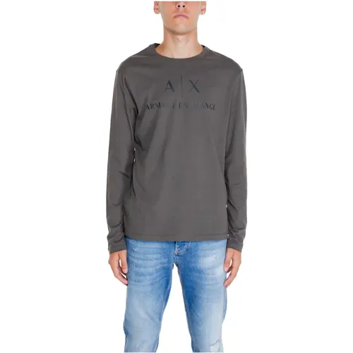 Grünes Baumwoll T-Shirt Langarm , Herren, Größe: XL - Armani Exchange - Modalova