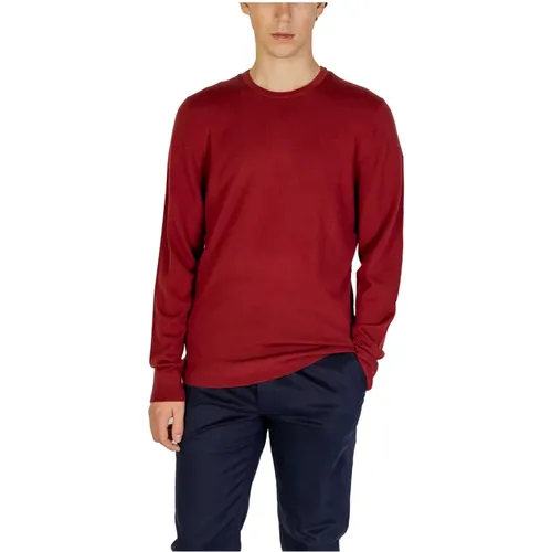 Wollstrickpullover, Rundhals, Bordeaux , Herren, Größe: L - Calvin Klein Jeans - Modalova