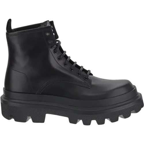 Leather Lace-Up Boot , male, Sizes: 10 UK, 6 UK - Dolce & Gabbana - Modalova