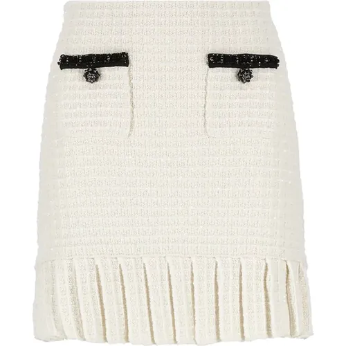 Ivory Wool Blend Mini Skirt with Jewel Details , female, Sizes: M, S - Self Portrait - Modalova