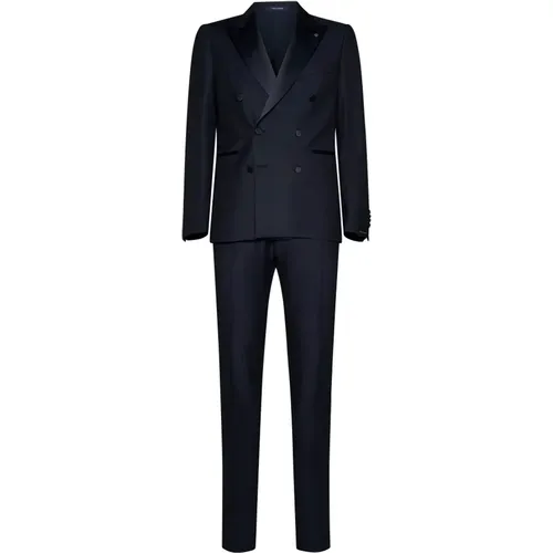 Jacquard Satin Trim Suit Set , male, Sizes: L, 3XL - Tagliatore - Modalova