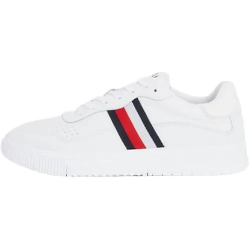 Weiße Sneaker mit Tommy Flagge , Herren, Größe: 40 EU - Tommy Hilfiger - Modalova